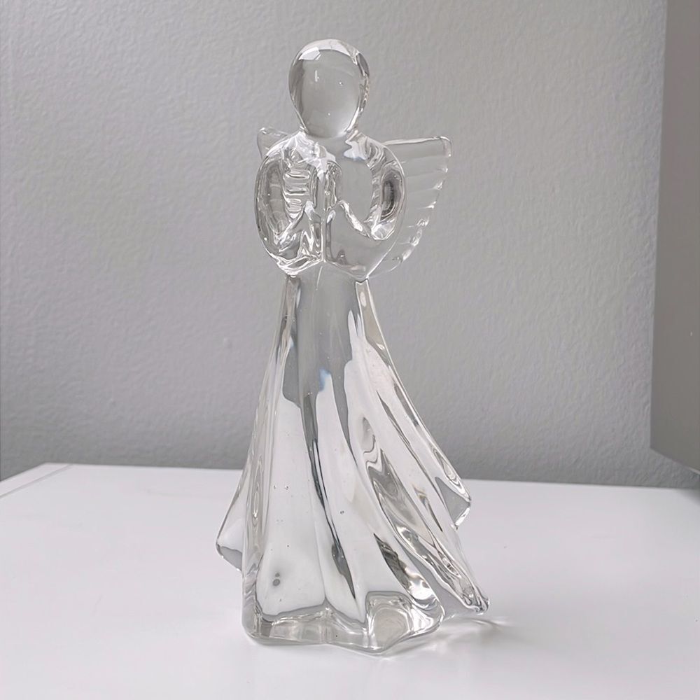 Dacra Glass Company Vintage Clear Glass Crystal Praying Angel Figurine 7.5